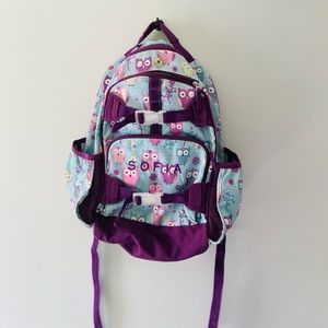 POTTERY BARN KIDS AWLS BACKPACK, LARGE PURPLE/BLUE